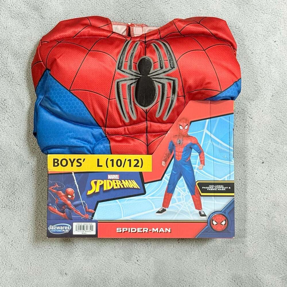 Marvel Spider-Man Boys Padded Jumpsuit Costume & Fabric Mask Size L (10/12)